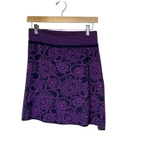 Title Nine Purple Navy Knit A‎ Line Skirt Floral Outdoor Small Stretch Hiking